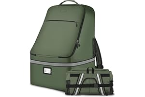 SINVICKO Car Seat Travel Bag,Padded Car Seats Backpack with Steel Cable Handle and Reflective Stripes, Large Durable Carseat Carrier Bag,Airport Gate Check Bag,Infant Seat Travel Bag with Shoulder Strap,Green