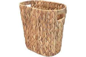 PINXIURY Bathroom Wicker Trash Can Wicker Waste Basket with Built-in Handles Water Hyacinth Hand Woven Garbage Can for Bedroom Office Kitchen 100% Handmade