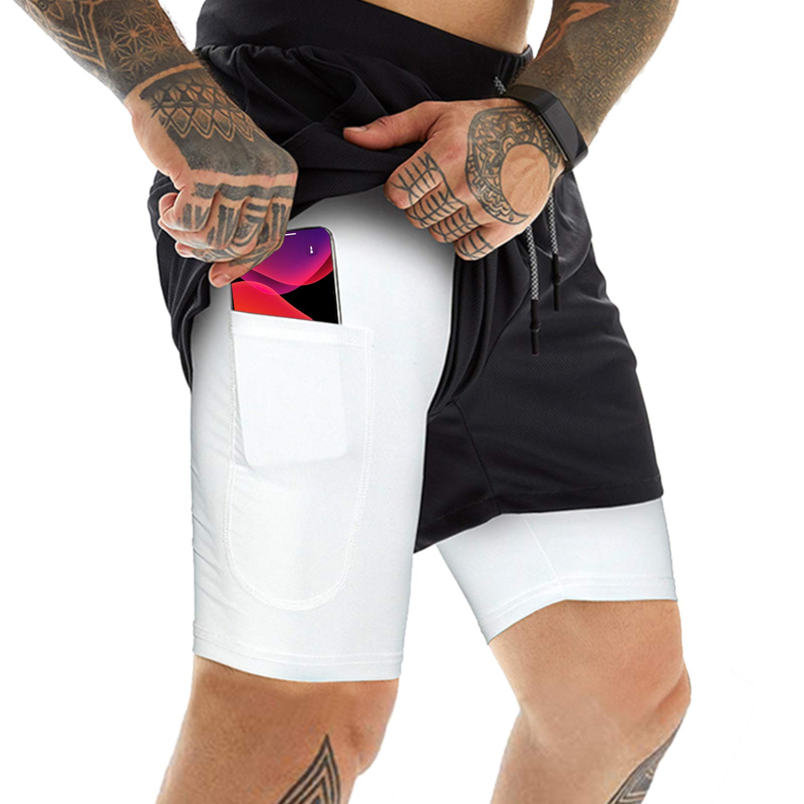 Photo 1 of OEBLD Mens Athletic Shorts 2-in-1 Jogger Workout Running Shorts with Towel Loop Black