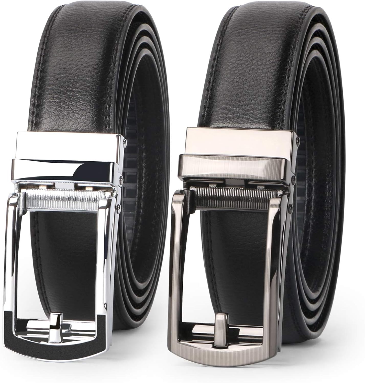 WERFORU Set of 2 Leather Ratchet Dress Belt for Men Perfect Fit Waist