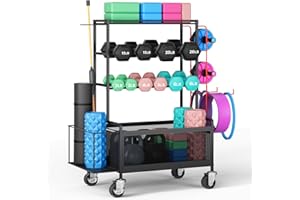 Dunatou Dumbbell Rack Home Gym Rolling Storage Rack Foam Roller Yoga Mat Resistance Band Fitness Equipment Exercise Organizer Rack Exercise Equipment Storage Rack, Black, 15.55x24x38 In