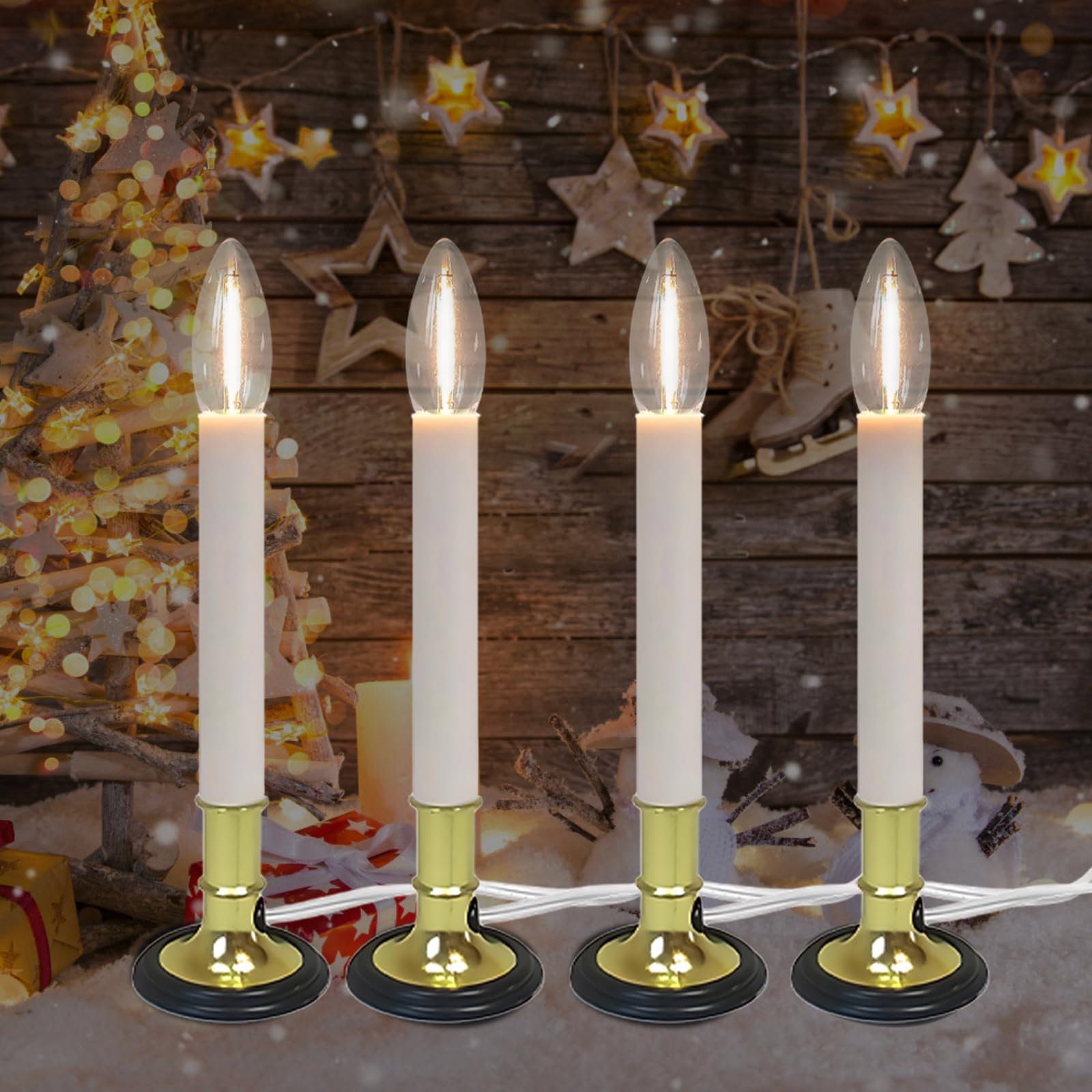 Photo 1 of (one does not work) CHYParty 4Pack Christmas Window Candles with Timer, 9 Inch Plug-in Electric LED Flameless Candles, Warm White Light for Holiday Decor