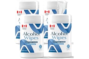 75% Alcohol Wipes - Made in Canada - Disinfectant Hand Sanitizer Wipes (4 Canisters x 100 wipes) (400 Wipes)