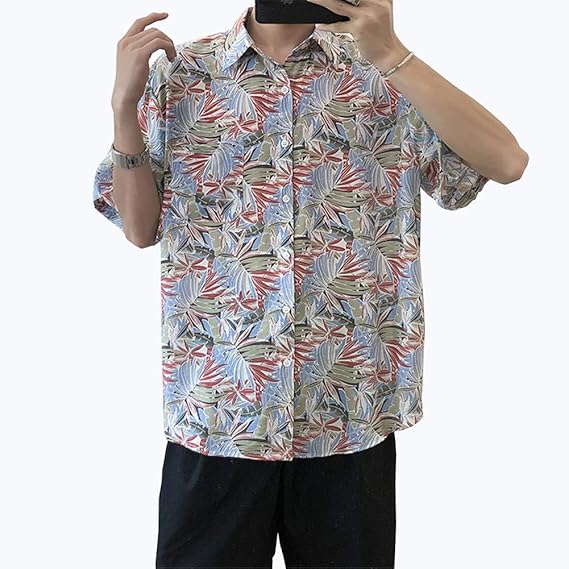 Amazon Angelo シャツ アロハシャツ 半袖シャツ プリント 花柄シャツ メンズシャツ トップス ゆったり カジュアル ファッション シンプル オシャレ コットン ストリート トレンド L レッド シャツ 通販