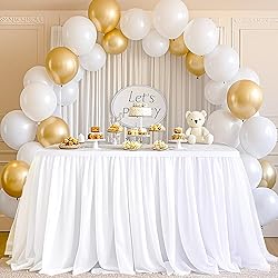 FANPROMS White Table Skirt for Rectangle Tables 6FT
