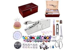 BRIGHTLYLIT Handheld Sewing Machine, with Elegant Wooden Sewing Box and 153-Piece Sewing Kit, Mini Portable Cordless Hand held Sewing Machine, Perfect for Adults, Beginners, and Quick Home Repairs