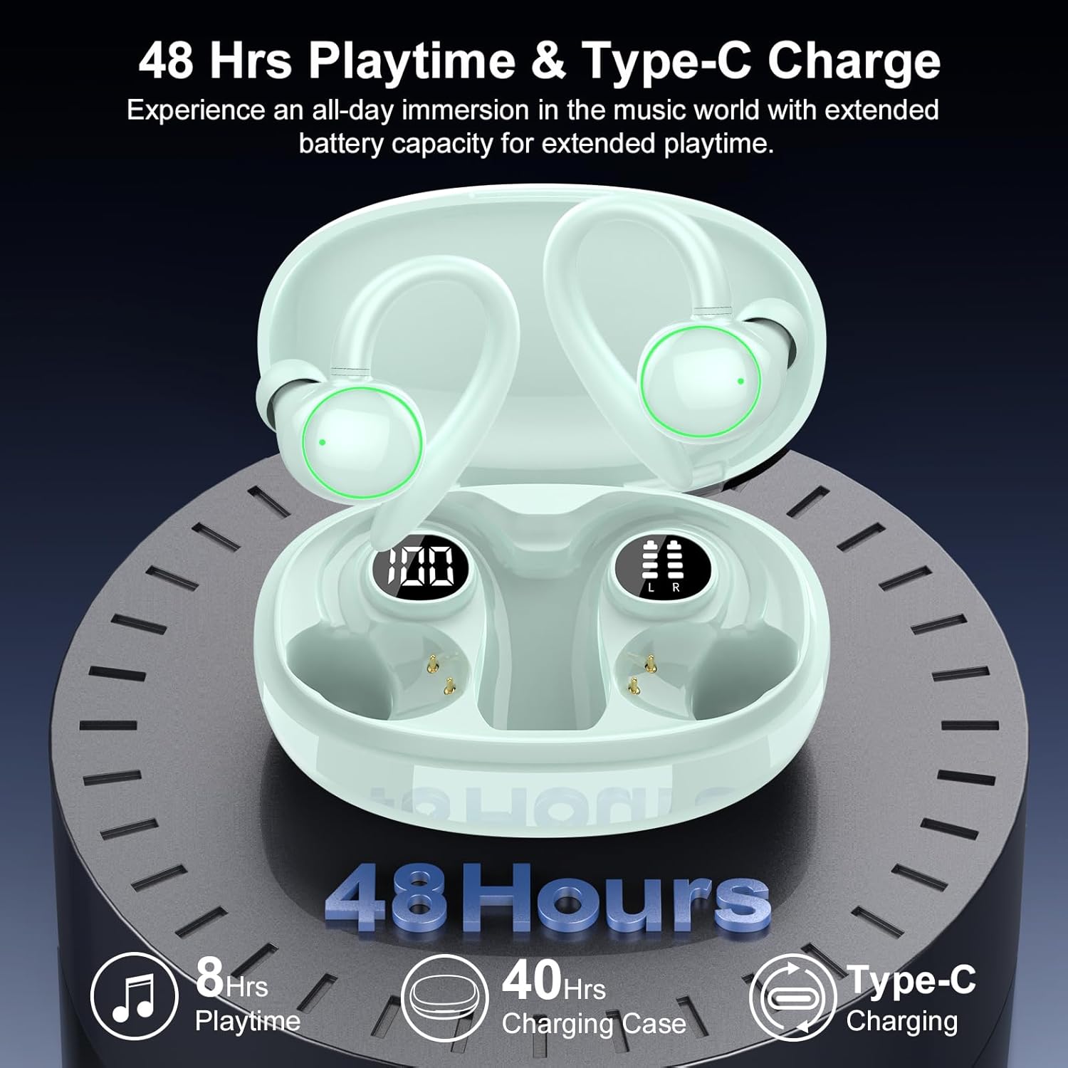 PEFUPEW C6 Earbuds charging case with LED display showing battery levels