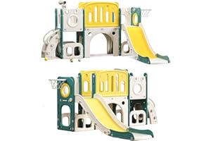 MOCUTEEN 8 in 1 Toddler Slide Set, Kids Slide for Toddlers, Toddler Climber Slide PlaySet with Basketball Hoop,Outdoor Indoor Playground for Toddlers Upgraded