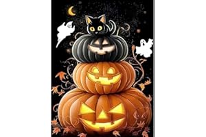 DIYDECORFUN Halloween Pumpkin Diamond Art Painting Kits for Adults, 5D Diamond Dots Pumpkin Ghost Kit for Beginner, Full Round Drills Cat Canvas Paint by Numbers,Fall Gem Art for Decor 12 x 16 Inches