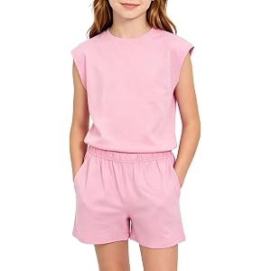 BunnyGlow Girls Summer Outfits 2 Piece Kids Athletic Sets Teen Cute Cap Sleeve sets 5-14 Years
