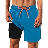 Sarfel Mens Swim Trunks with Compression Liner Mens Bathing Suit 7 Inch Inseam Quick Drying Men's Board Shorts Men's Swimwear