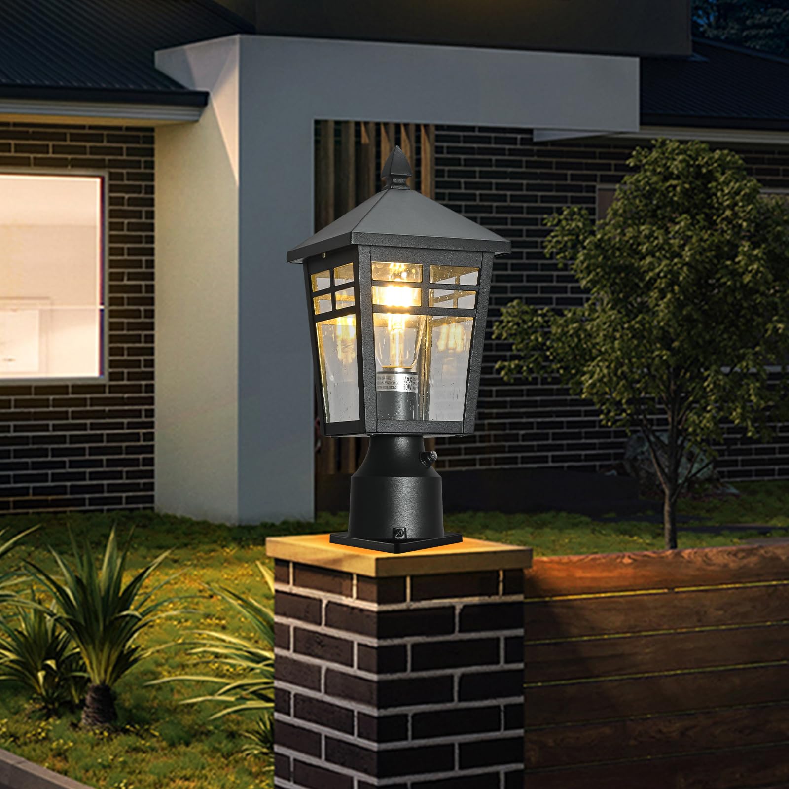 Photo 1 of Outdoor Dusk to Dawn Post Mount Light Head with Seeded Glass, Exterior Pier Lamp Post Fixture for Garden, Park, Driveway