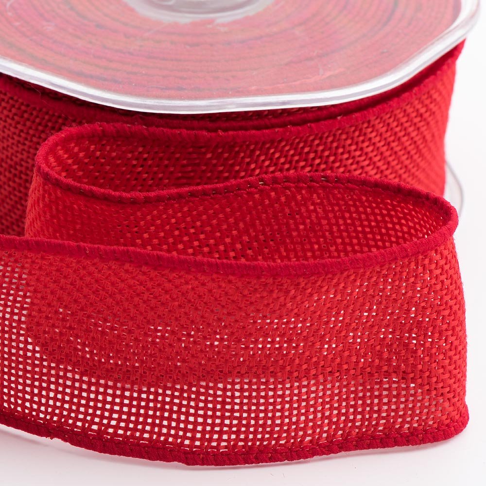 Italian Options Country Hessian Ribbon with Wired Edge, Natural Hessian Fabric Ribbons for Gift Wrapping, Bows, Wreaths, Wedding, Flowers, Florist, Burlap, Jute Ribbon, 38 mm x 10 Metre Roll, Red โ image 1