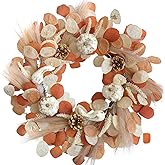 idyllic Pumpkin Fall Wreaths for Front Door 20 Inch, Handmade Fall Leaves Wreath for Autumn, Floral Farmhouse Wreath for Wall and Outside Indoors,Harvest Thanksgiving Farmhouse Wall Home Decor