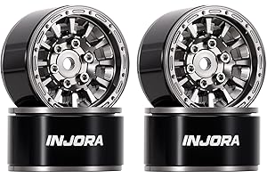 INJORA 1.0" Aluminum Beadlock Wheels 0mm Offset for 1/18 1/24 RC Crawler Upgrade, W1056(Titanium)