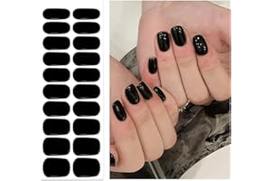 Oauee Semi Cured Gel Nail Strips | 20 Gel Nail Stickers | for Uv/Led Manicure Lamps | Salon Quality, Easy Application and Removal(Black Solid Color)