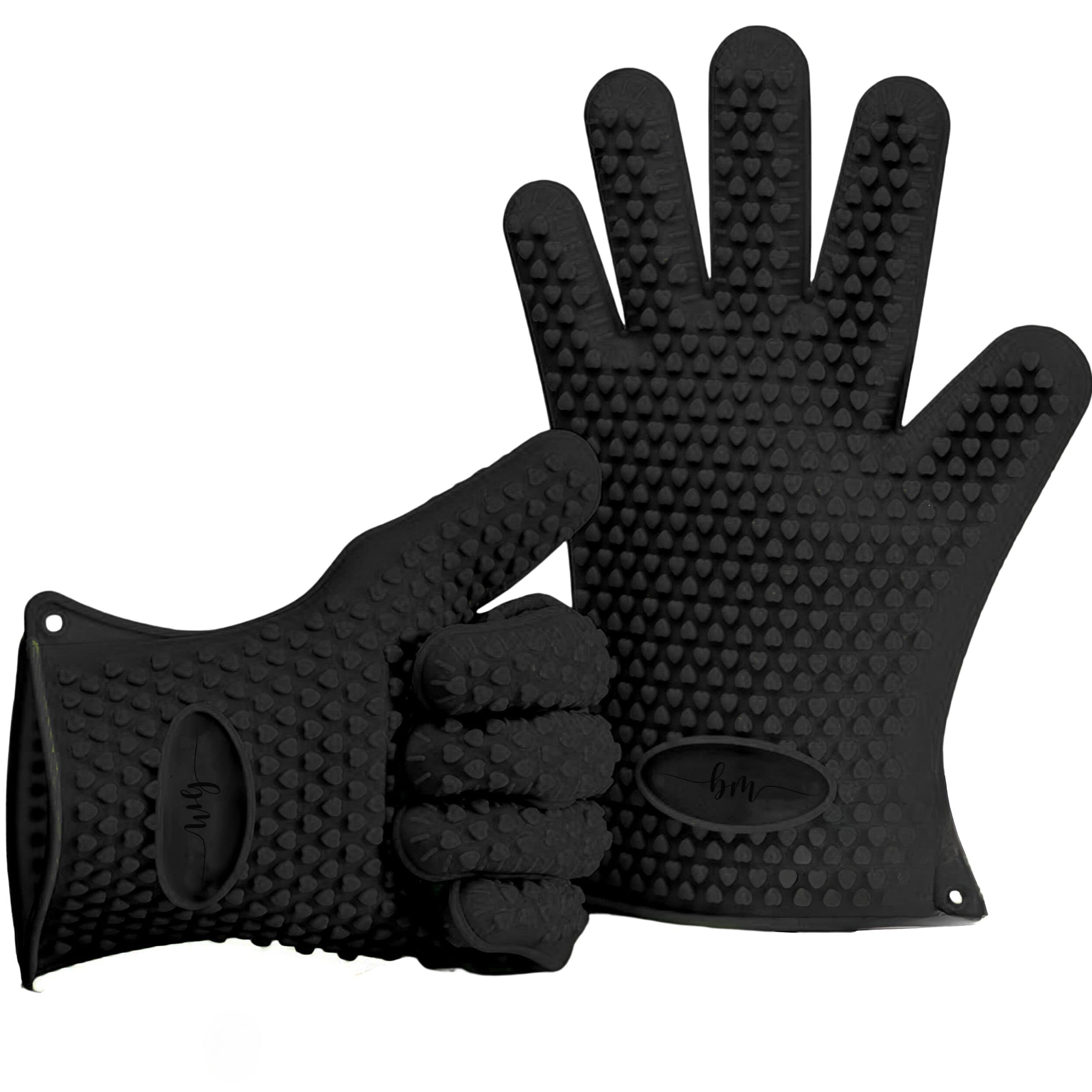 Belmalia 2 Silicone Oven Mitts for Kitchen, BBQ Gloves, Set, Pair, Pot Holders, Oven Gloves Heat Resistant Black