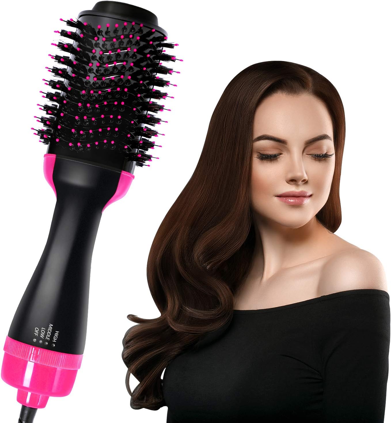 Hair Dryer Brush, Hot Air Brush, One Step Hair Dryer & Volumizer, Styler for Straightening, Curling, Salon Negative Ion Ceramic Electric Blow Dryer Rotating Straightener Curl Brush