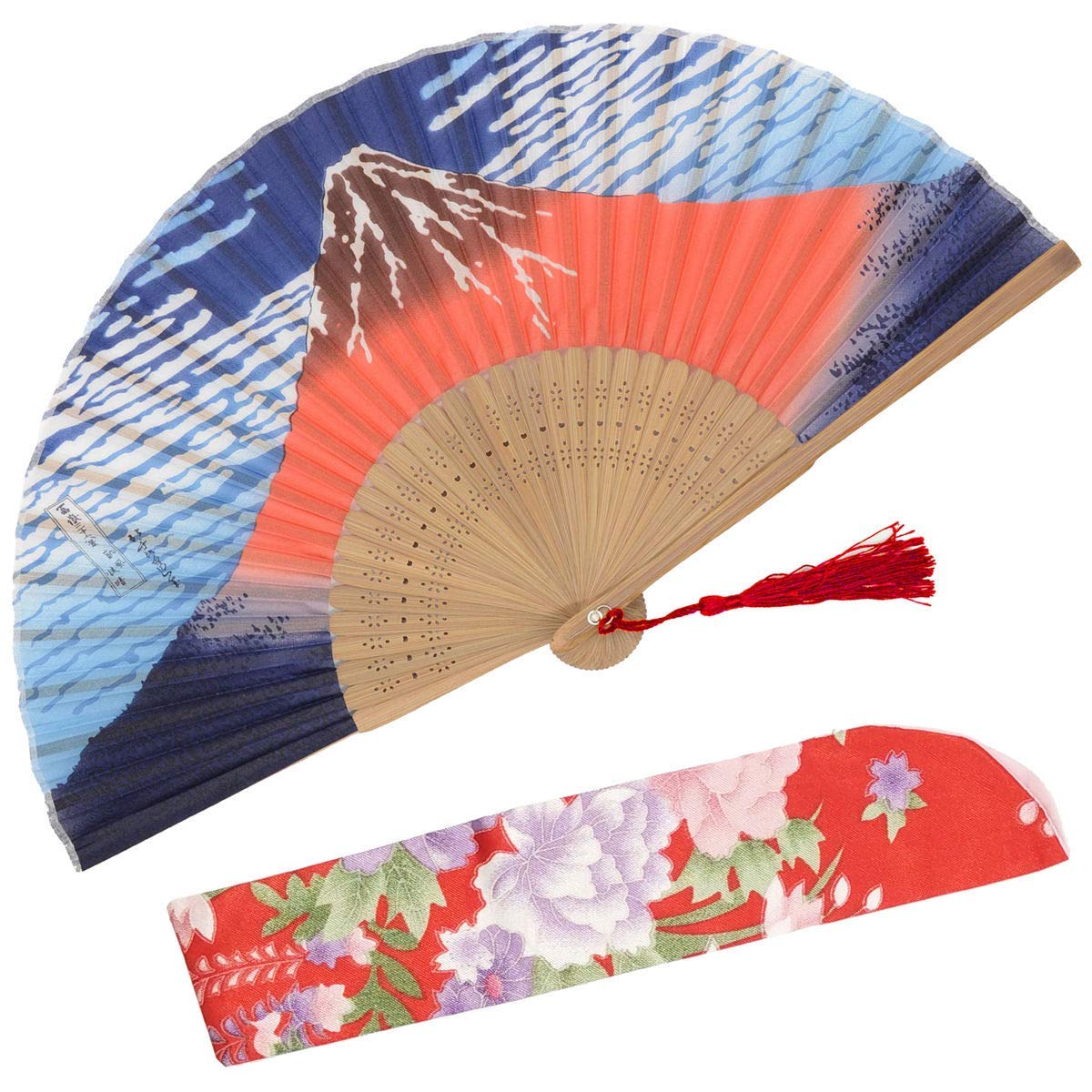 1SourceTek Fuji Mountain Landscape Folding Hand Held Fan 8.27"(21cm) with Fabric Sleeve Protection For Gifts and Wall Decoration - Japanese Retro Style