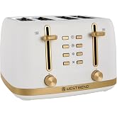 West Bend Timeless 4-Slice Toaster, Stainless Steel, in White Gold | West Bend Timeless 4-Slice Toaster, Bagel, Waffle, Defrost, High-Lift Lever, Stainless Steel, in White Gold