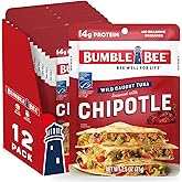 Bumble Bee Chipotle Seasoned Tuna Pouch, 2.5 oz (Pack of 12) | Wild Caught Tuna, Ready to Eat, 14g Protein per Packet, Gluten Free, GLP-1 Friendly