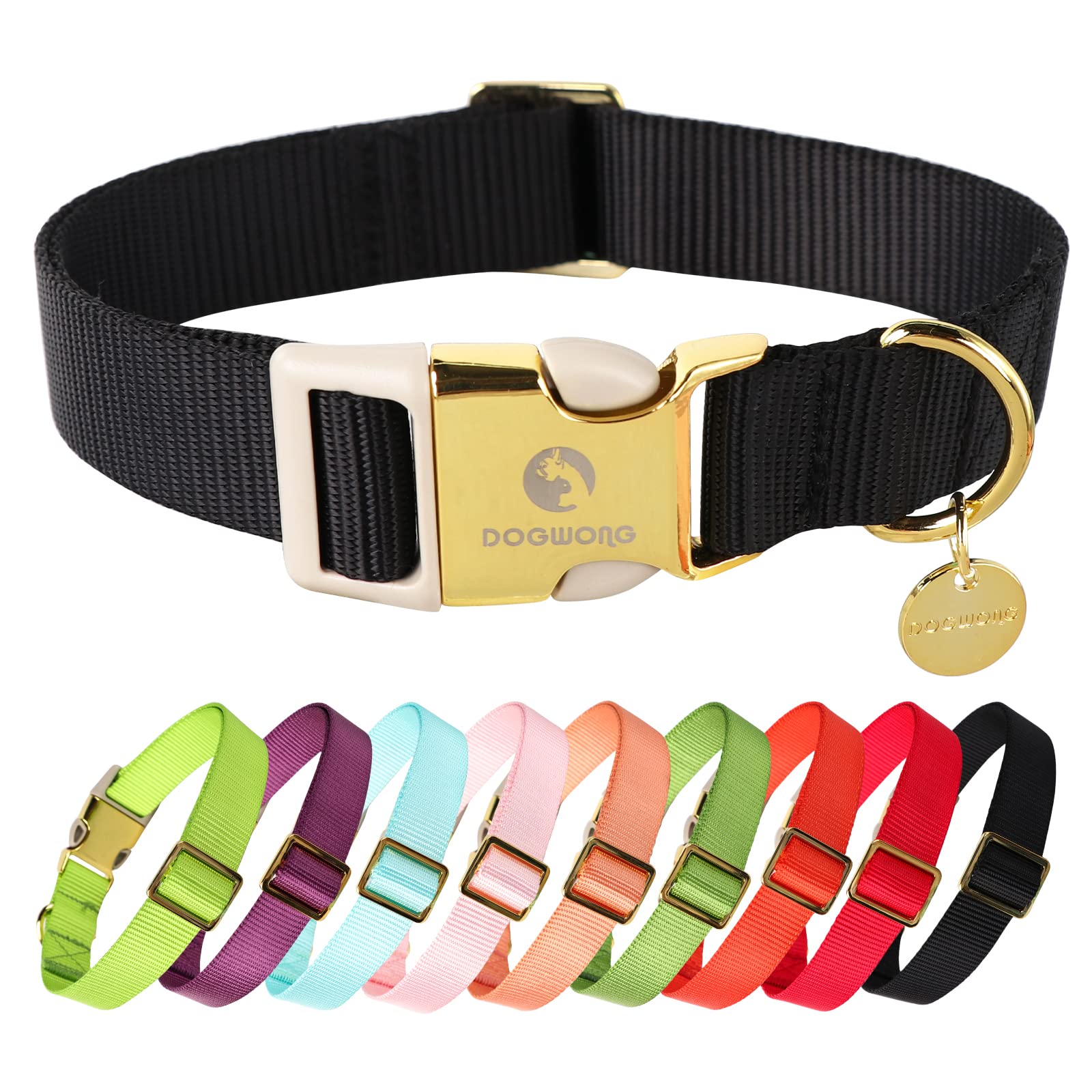 DOGWONG Nylon Dog Collar, Black Pet Collar Durable Adjustable Puppy Dog Collar for Small Dogs, S (25.5cm-40.6cm)