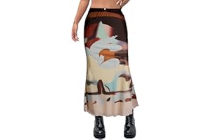 Avanova Women Ditsy Floral Bohemia Mesh Mermaid Skirt High Waist Summer Midi Skirts