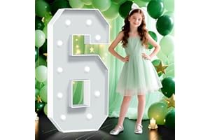 HITINO Marquee Numbers 6, 4FT White Light Up Numbers, Large 6th Birthday Decorations Number for Boy Girl Party Backdrop Balloon Decor, 4 feet Tall Mosaic Marquee Sign Pre-Cut Foam Board Kit