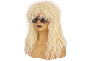 Askuang 80s Rock Mullet Wig for Men and Women Long Curly Disco Punk Rock Party Funny Wig Halloween Costume Wig Blonde