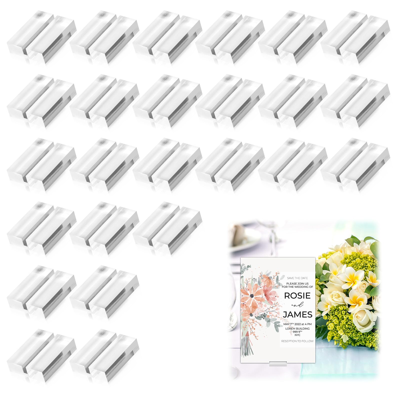 Photo 1 of 25 Pcs Acrylic Card Holders,1.2 Inch Name Card Holder Stands,Clear Table Number Stands,Wedding Sign Acrylic Place Card Holders for Table Wedding Photos Office Menu Meeting