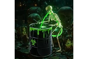 MEADIN Halloween Decor - Puking Skeleton Decor with Black Light and Barrel - Pre-installed Skeleton Halloween Decorations Indoor - Scary Spooky Gothic Skeleton Party Decor for Home Kitchen Table Mantel