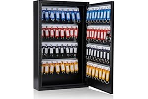 UMEKEN Metal Key Cabinet - 64 Position Wall Mount Car Key Lock Box with Key Tags - Vehicle Key Organizer Storage Locker, Black, 11.81" x 3.15" x 17.72"