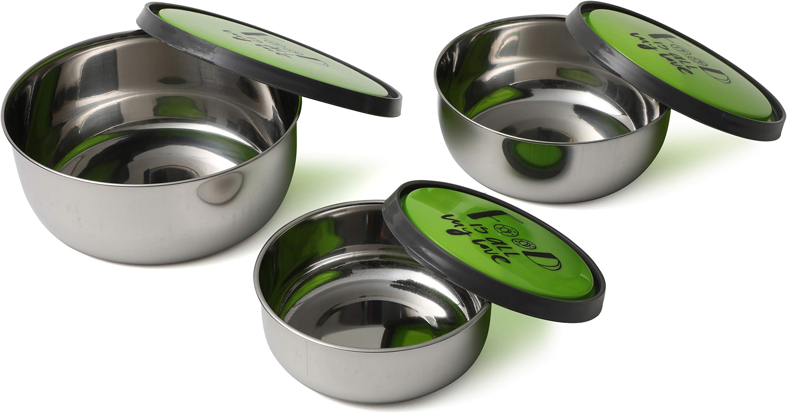 PM DECOR Microwave Safe Fisa Design Set | Airtight (Green Print lid, Set of 3)
