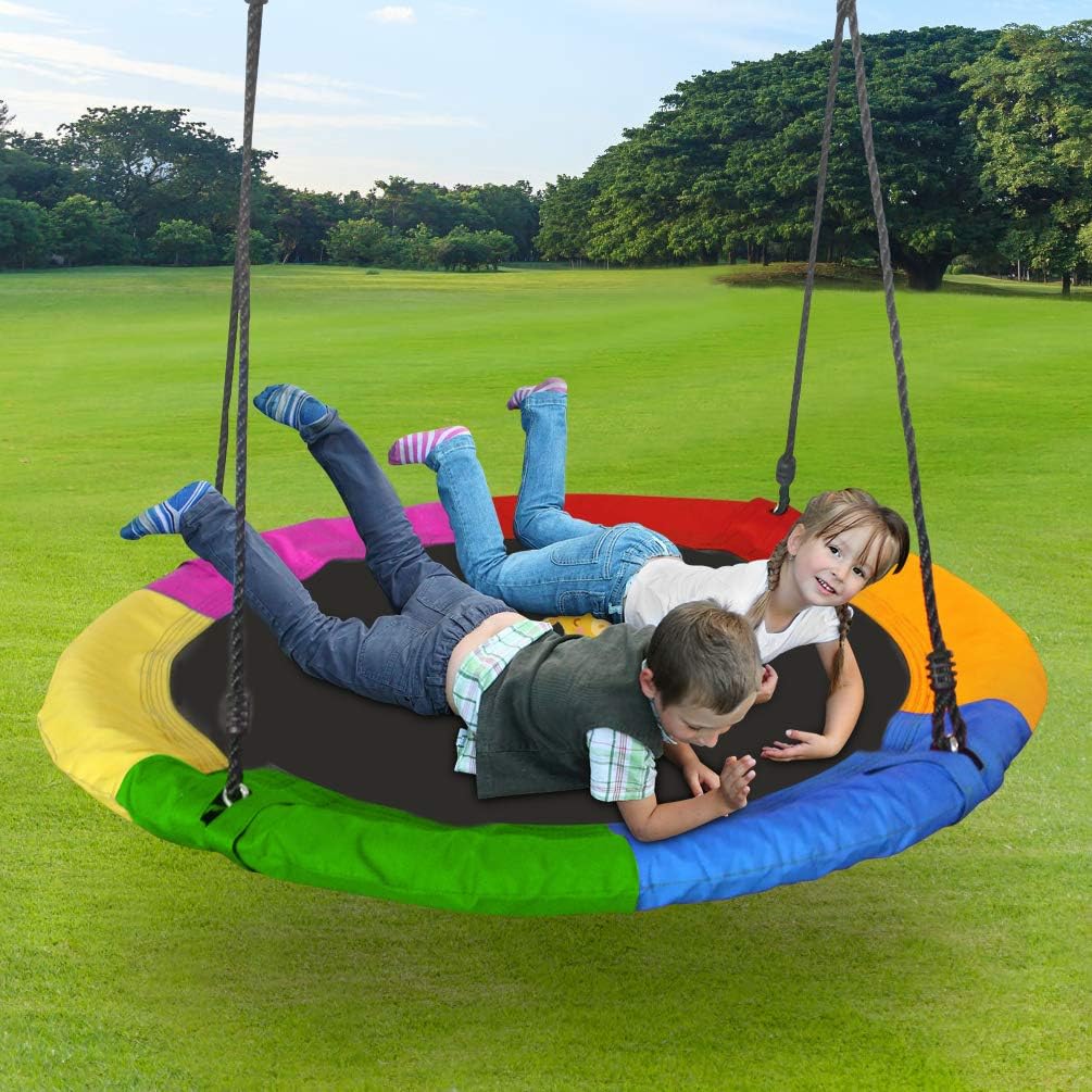 Lovely Snail Tree Swing 40 Inch Outdoor Large Round Saucer Swing Platform for Kids Adults with Flags Adjustable Ropes for Backyard Playground Swingset, 400 Lbs: Toys & Games