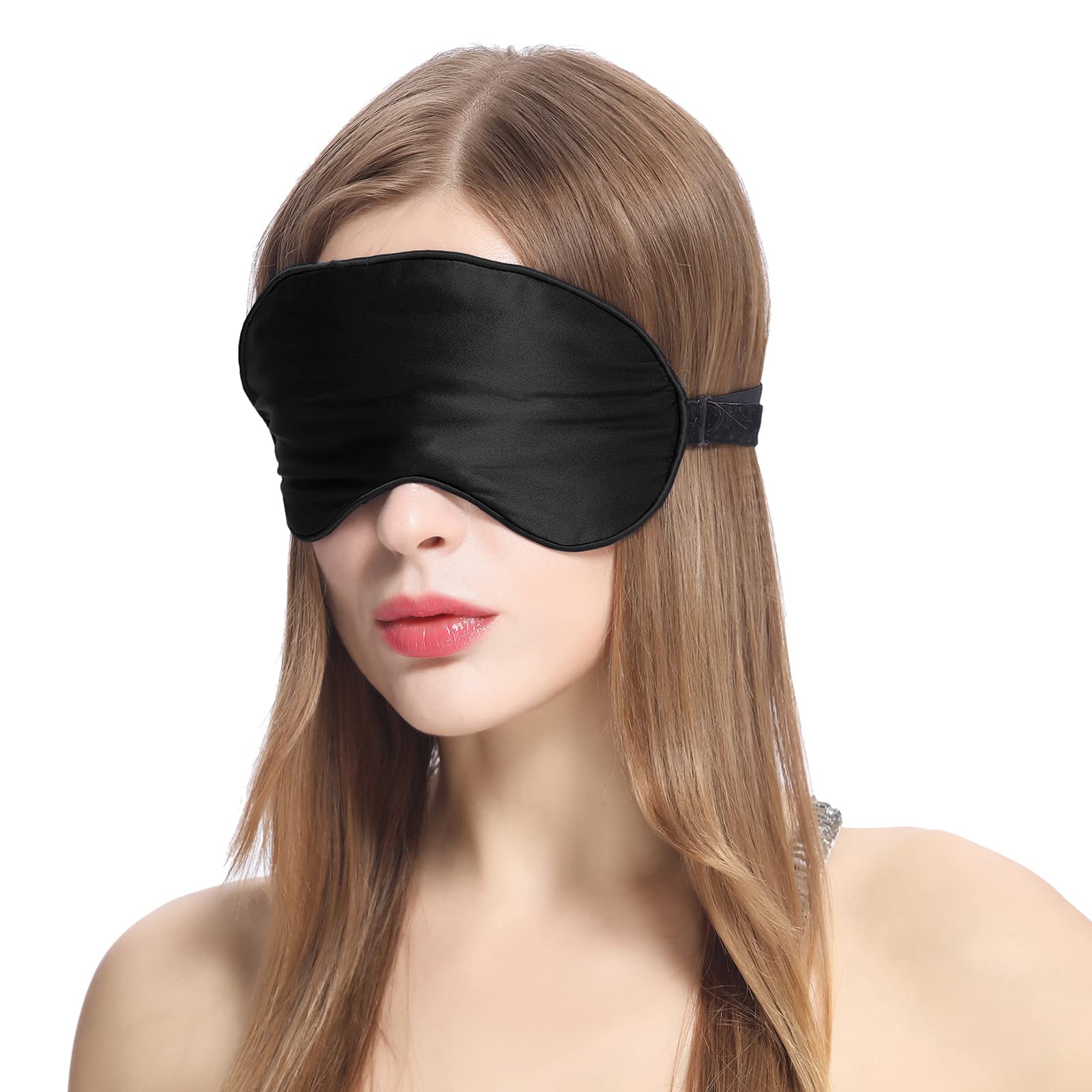 LILYSILK Silk Sleep Mask 100% Pure Silk Blindfold Natural Silk Filled Eyecover Soft Skin-Friendly Black and Rosy Pink Sleeping Eye Mask with Adjustable Strap for Women and Men