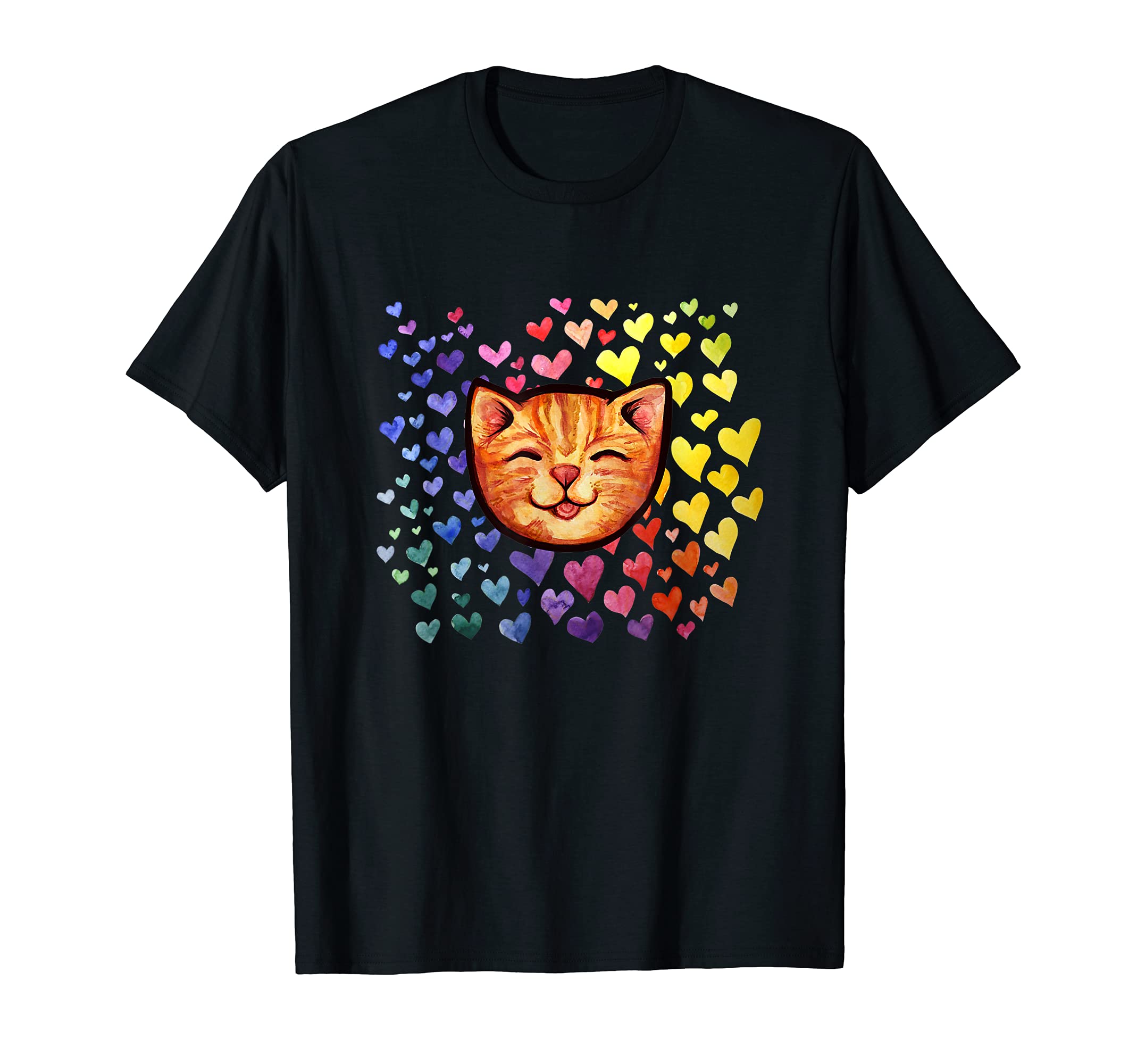 Happy Orange Tabby Cat Rainbow T-Shirt