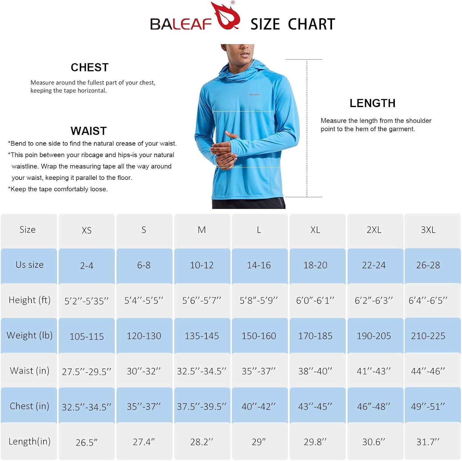 BALEAF Men's UPF 50+ Sun Protection Long Sleeve Shirts SPF Lightweight Fishing Running Thumbholes Hoodie Shirt: Clothing