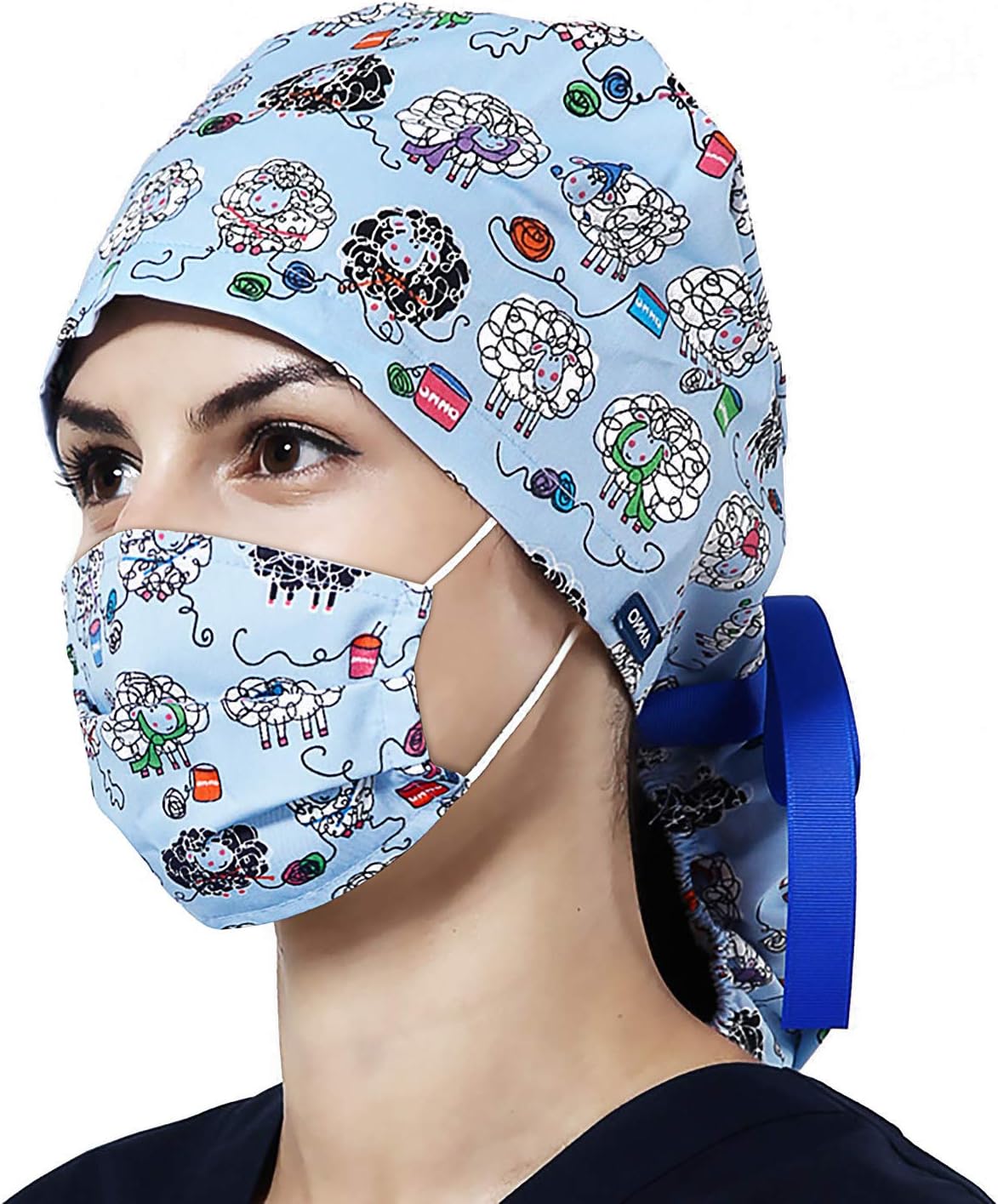 Floral Print Surgical Scrub Hat Doctor Nurse Cap Turban Adjustable Sweatband Medical Bouffant Hat for Long Hair Women