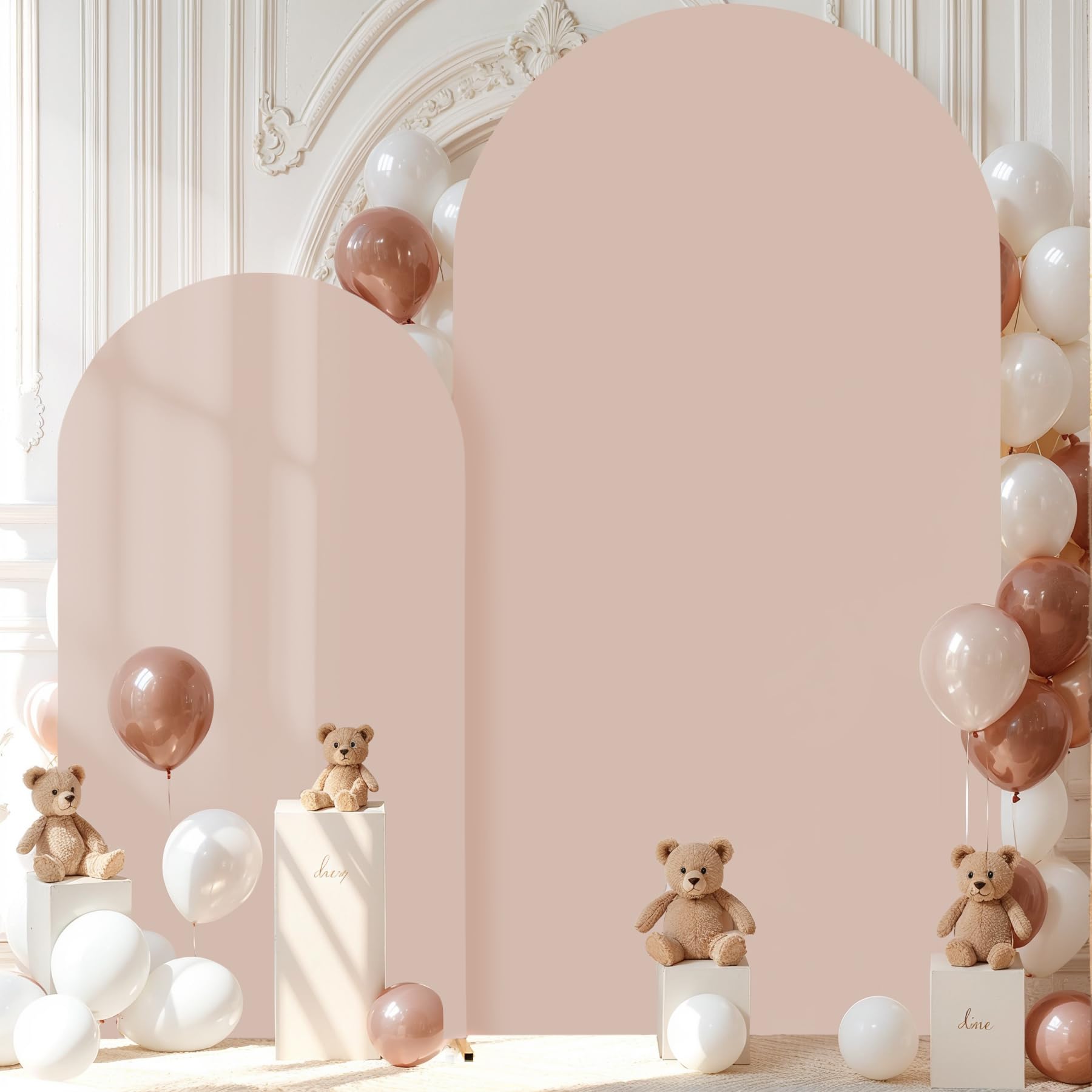 Photo 1 of Nude Arch Backdrop Covers - 7.2FT, 6FT Spandex Fitted Wedding Arch Stand Covers Round Top Chiara Arch Backdrop Cover for Wedding Birthday Party Decoration