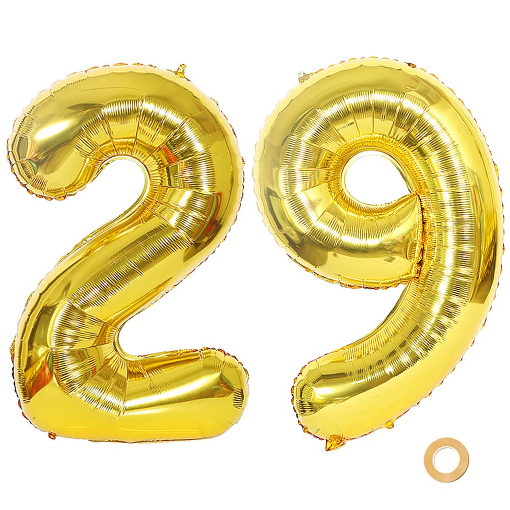 Ceqiny 40 Inch 29th Number Mylar Balloon - Giant Foil Alphabet for Birthday Party, Wedding, Bridal Shower, Engagement Photo Shoot, Anniversary Decoration - Gold Digit 29