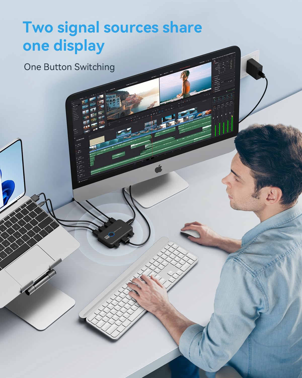 Giimake KVM Switch HDMI for 2 Computers Sharing One HD Monitor, Keyboard, and Mouse - Support 4K@60Hz, 2 HDMI Cables, 2 USB Cables, 1 USB C Charge Cable Included
