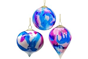 ANLEMIN Sancai Handmade Glass Christmas Ball Ornaments, Xmas Tree Glass Christmas Ornaments, Blown Glass Ball Decorations, Christmas Wedding Decor Gift -3PCS