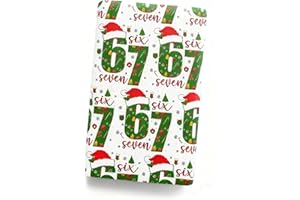 67 Christmas Wrapping Paper, Fun Christmas Themed 6 7 Wrapping Paper, Themed Holiday Gift Wrap with Santa Hats Festive Patter