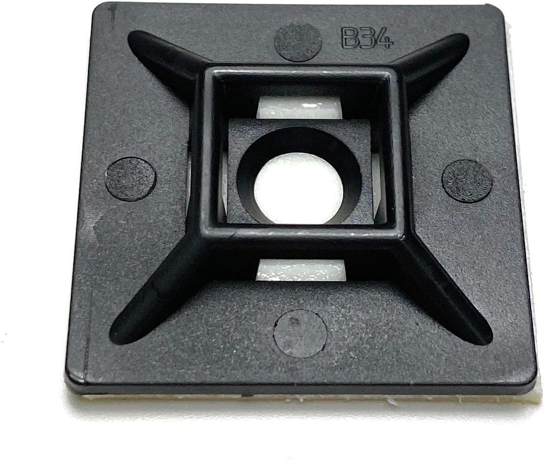 Black Cable Ties Bases Self Adhesive 4 Way Fixing Mounts Fast Tidy Up Cables (50, 28x28mm)