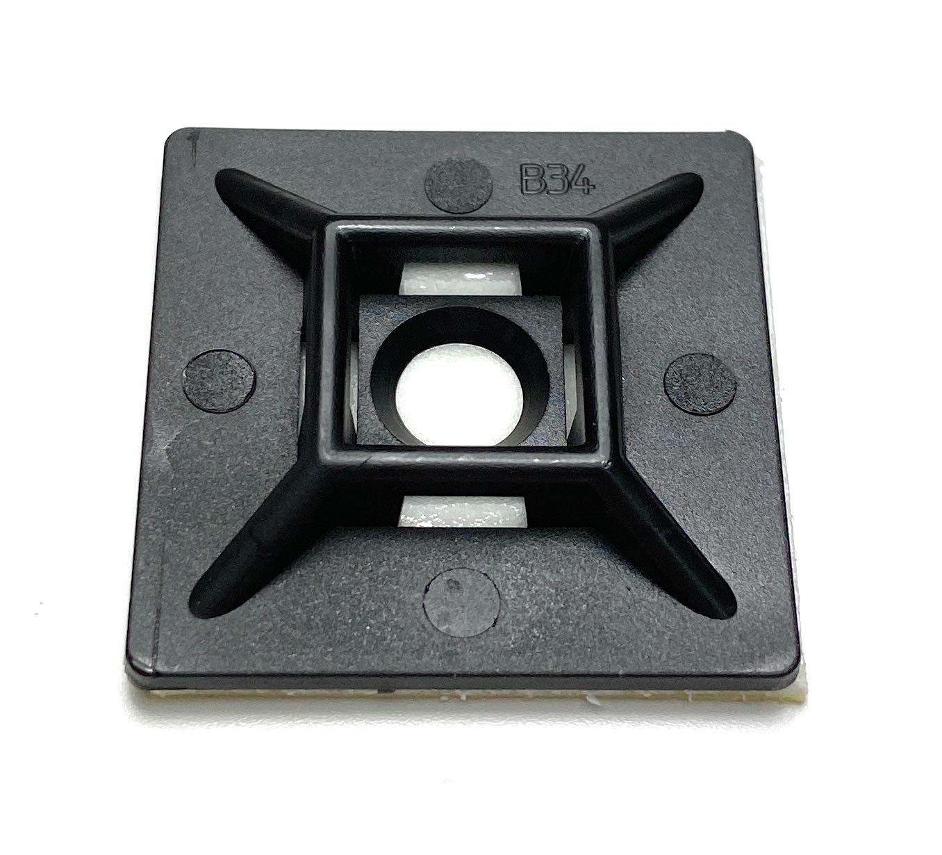 Black Cable Ties Bases Self Adhesive 4 Way Fixing Mounts Fast Tidy Up Cables (50, 28x28mm)