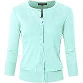 JSCEND Women's 3/4 Sleeve Crew Neck Button Down Stretch Knit Cardigan Sweater (S-3XL)