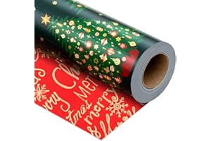 Yarcony Reversible Christmas Wrapping Paper, Green Wrapping Paper, Metallic Foil Luxury Deep Green Christmas Tree Design Decorative Gift Packaging for Holiday, New Year (Mini Roll, 17 Inch X 33 Feet)