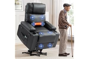 BRAGE LIVING Power Lift Recliner Chair for Elderly with Massage & Heat, 160° Adjustable PU Leather Electric Recliner with Remote, Cup Holders, Side Pockets, and Stand Assist for Living Room, Bedroom (Black)