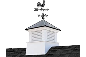 30" Square Manchester Vinyl Cupola with Black Aluminum Roof and Black Aluminum Rooster Weathervane by Good Directions