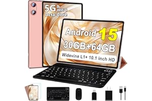 Tablet 10 Inch Android 15 Tablets with Keyboard 30GB+64GB+1TB Expand, Octa-Core Electronics Tablet with 6000mAh, Gemini AI, H